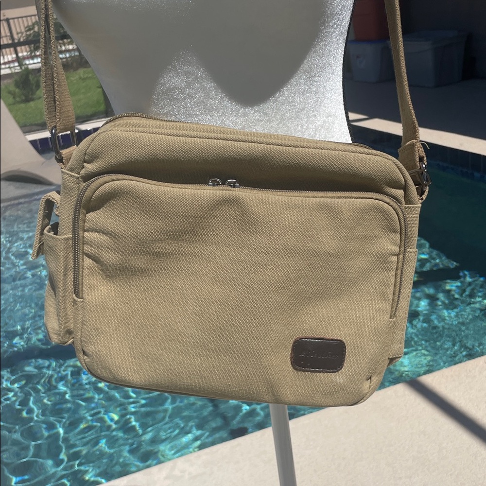 Mi Coolker Stylish Tan Canvas NWOT Men's Messenger Bag Adjustable Strap POCKETS!